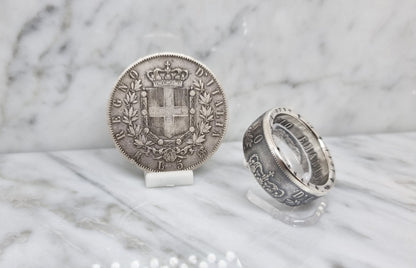 Bague pièce de monnaie 5 Lires d'Italie en argent (coin ring)