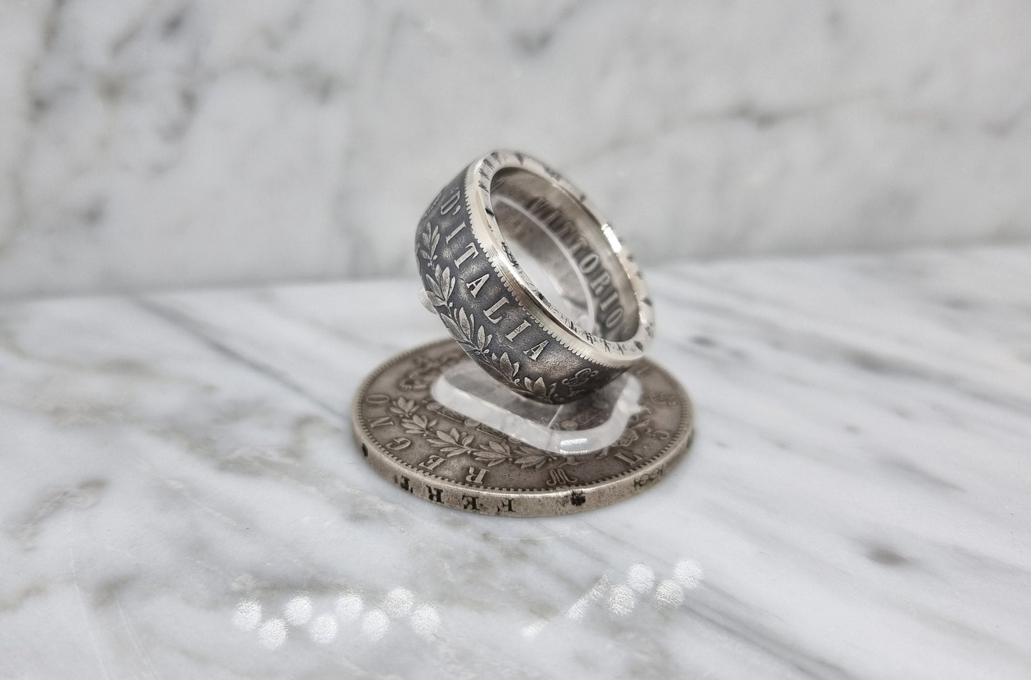 Bague pièce de monnaie 5 Lires d'Italie en argent (coin ring)