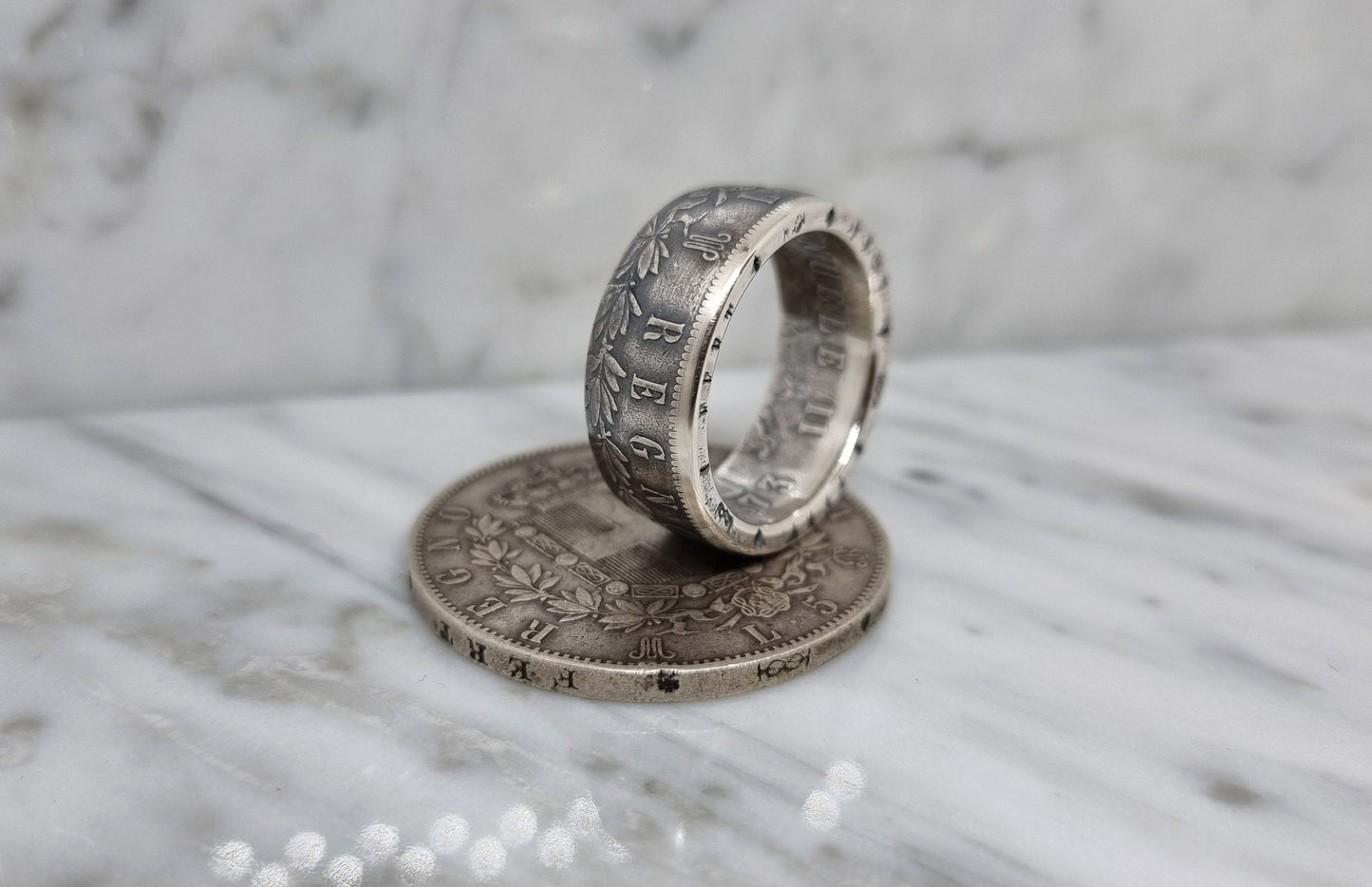 Bague pièce de monnaie 5 Lires d'Italie en argent (coin ring)