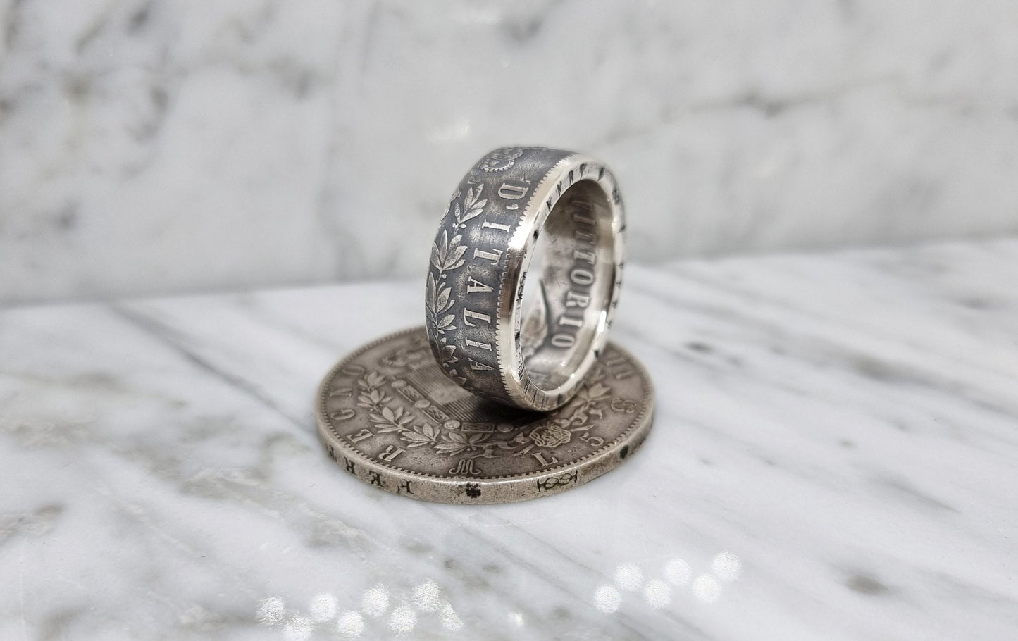 Bague pièce de monnaie 5 Lires d'Italie en argent (coin ring)