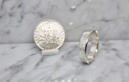 Bague pièce de monnaie 2 Francs Semeuse en argent (coin ring)