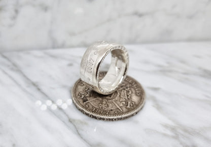 Bague pièce de monnaie 5 Francs Napoléon en argent serti d'une améthyste (coin ring)