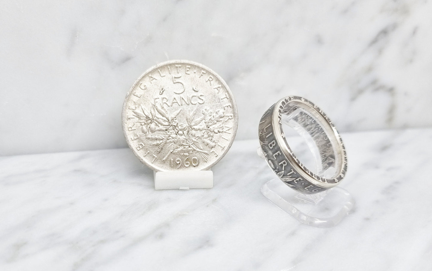 Bague pièce de monnaie 5 Francs Semeuse en argent (coin ring)