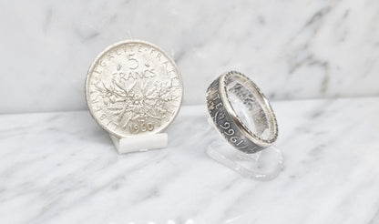 Bague pièce de monnaie 5 Francs Semeuse en argent (coin ring)