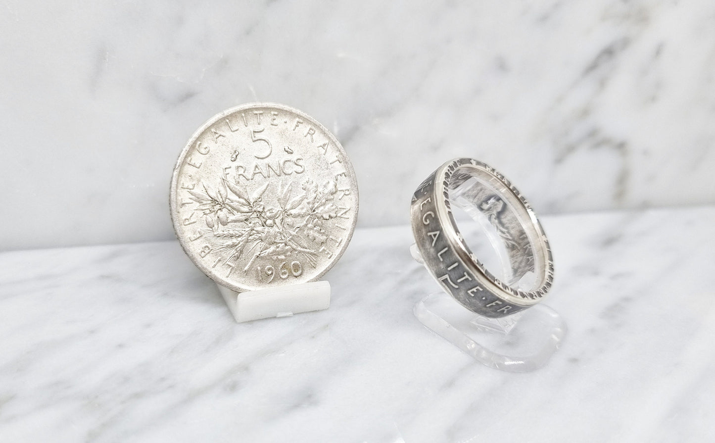 Bague pièce de monnaie 5 Francs Semeuse en argent (coin ring)