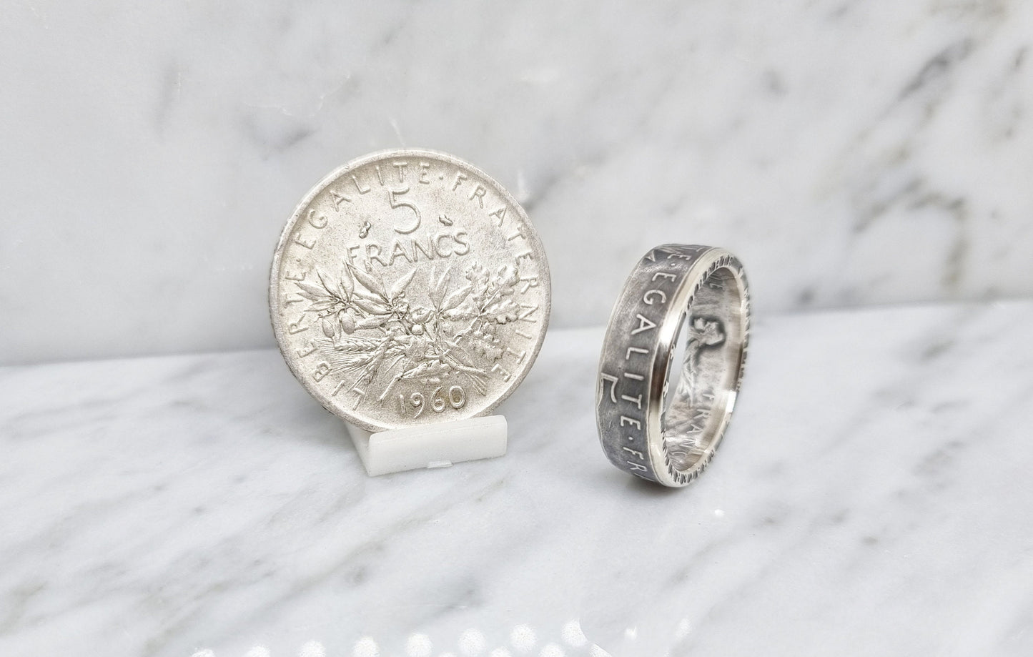 Bague pièce de monnaie 5 Francs Semeuse en argent (coin ring)