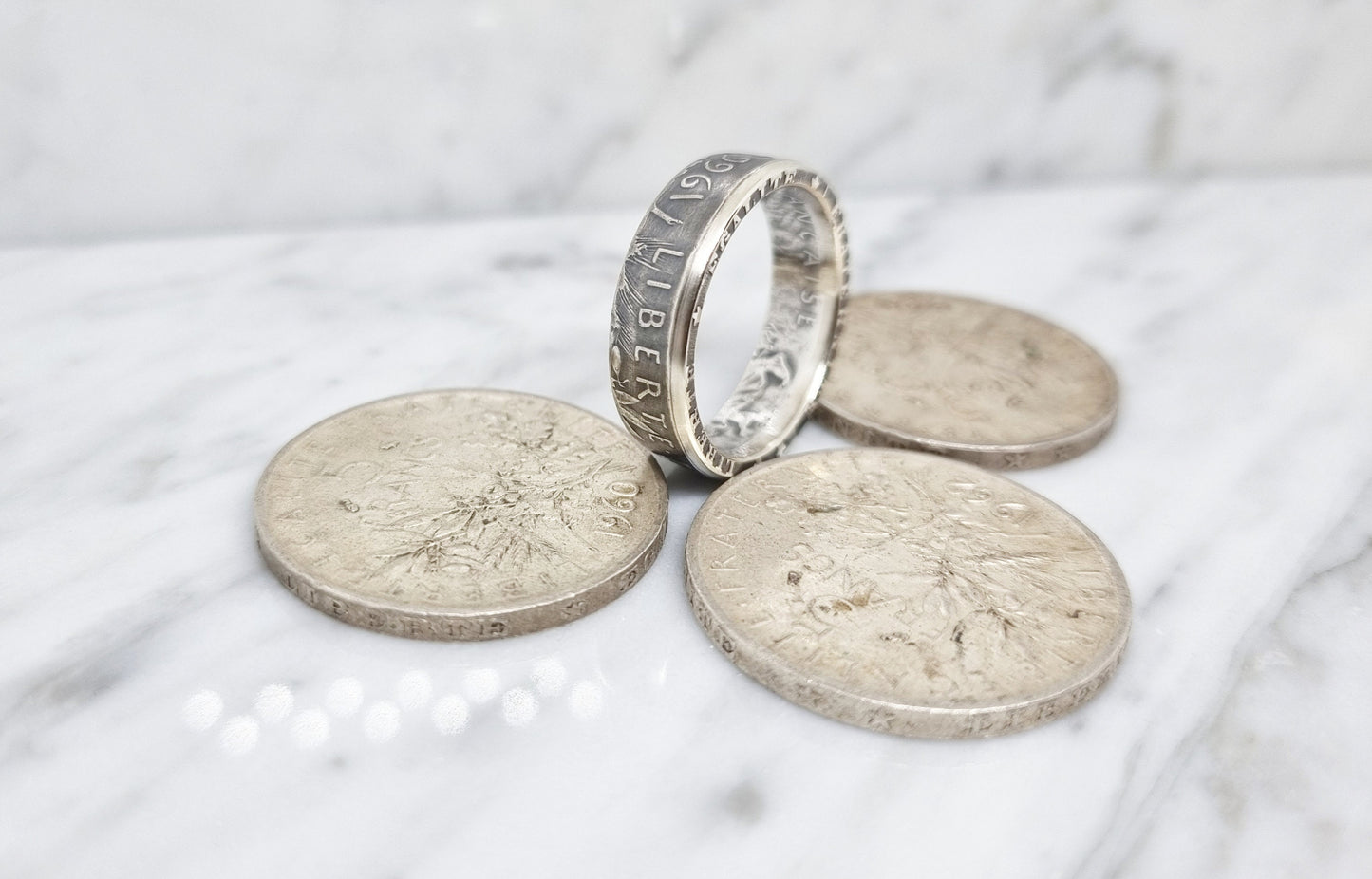 Bague pièce de monnaie 5 Francs Semeuse en argent (coin ring)