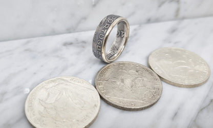 Bague pièce de monnaie 10 Escudos du Portugal en argent (coin ring)