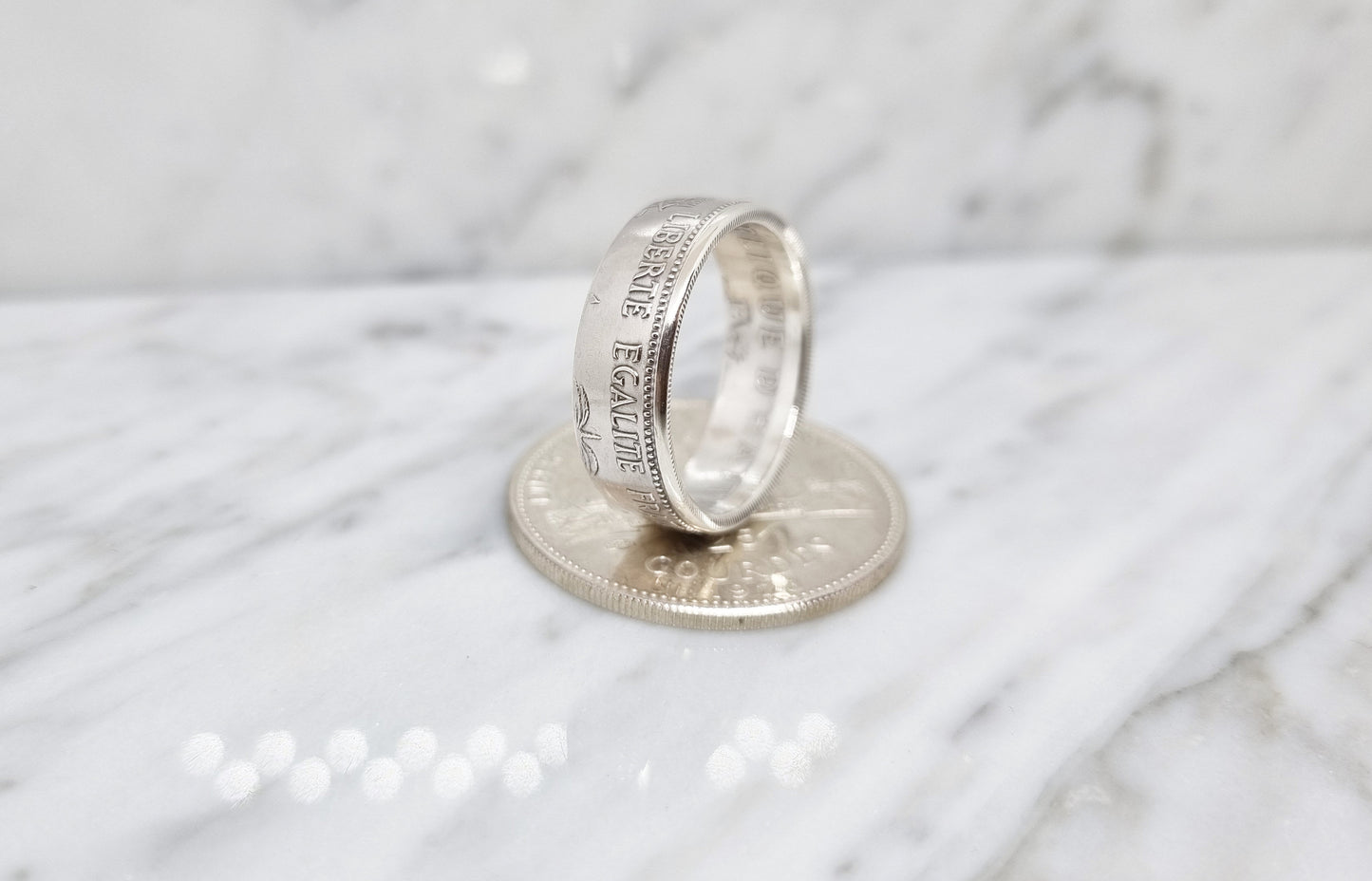 Bague pièce de monnaie 25 Gourdes d'Haiti en argent (coin ring)