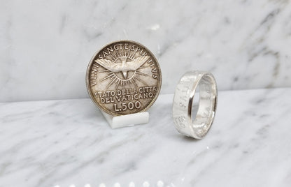 Bague pièce de monnaie 500 Lires du Vatican "Siège vacant" en argent (coin ring)