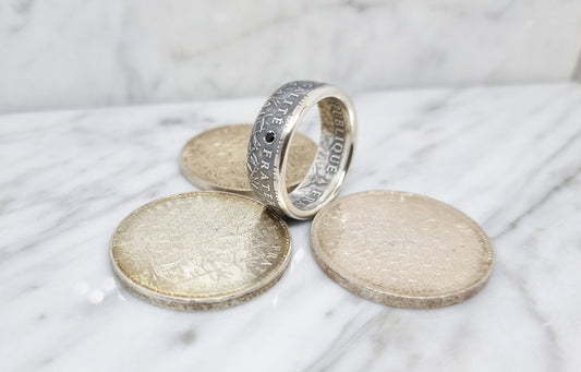 Bague pièce de monnaie 100 Francs "Panthéon" en argent serti d'une spinelle (coin ring)