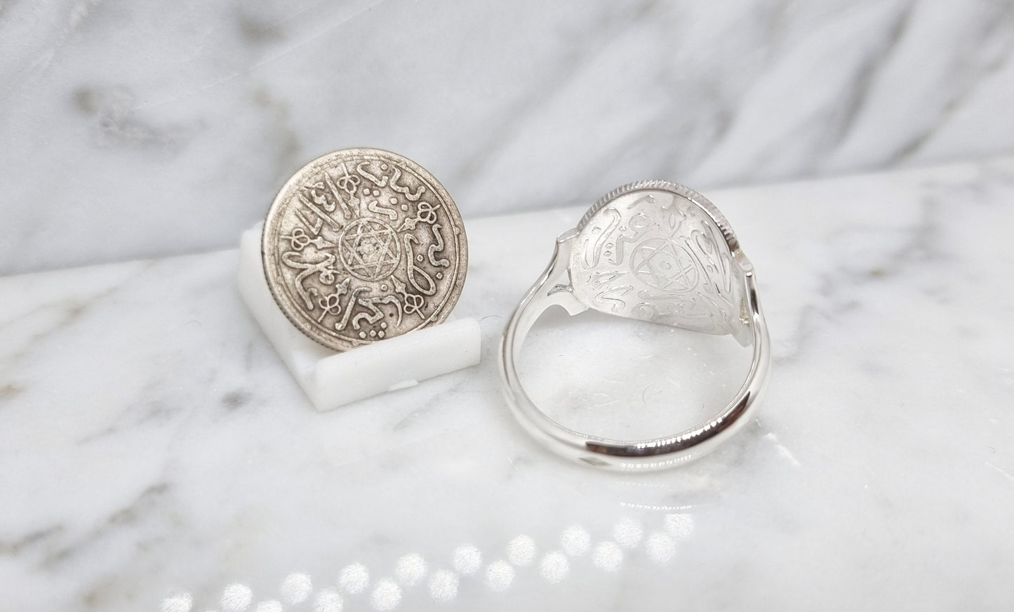 Bague pièce de monnaie 1 Dirham du Maroc en argent