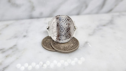 Bague pièce de monnaie 1 Dirham du Maroc en argent