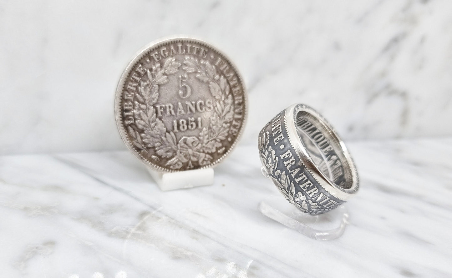 Bague pièce de monnaie 5 Francs Cérès en argent (coin ring)