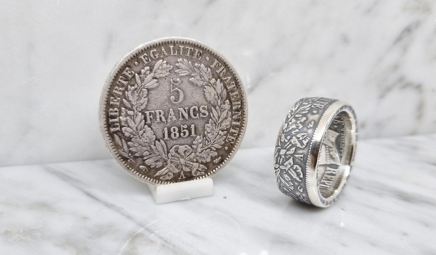 Bague pièce de monnaie 5 Francs Cérès en argent (coin ring)