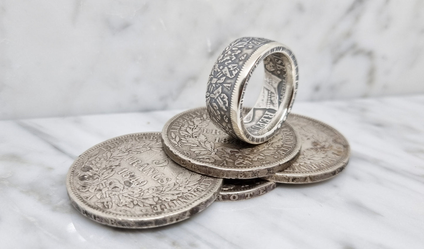 Bague pièce de monnaie 5 Francs Cérès en argent (coin ring)