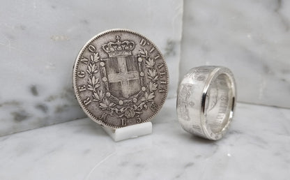 Bague pièce de monnaie 5 Lires d'Italie en argent (coin ring)