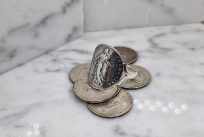 Bague pièce de monnaie 50 Centimes Semeuse cintrée en argent