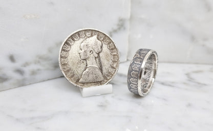 Bague pièce de monnaie 500 Lires d’Italie en argent (coin ring)