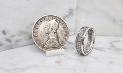 Bague pièce de monnaie 500 Lires d’Italie en argent (coin ring)