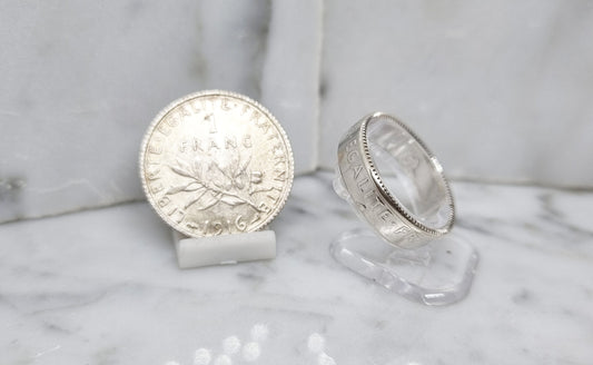 Bague pièce de monnaie 1 Franc Semeuse en argent (coin ring)