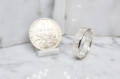 Bague pièce de monnaie 1 Franc Semeuse en argent (coin ring)