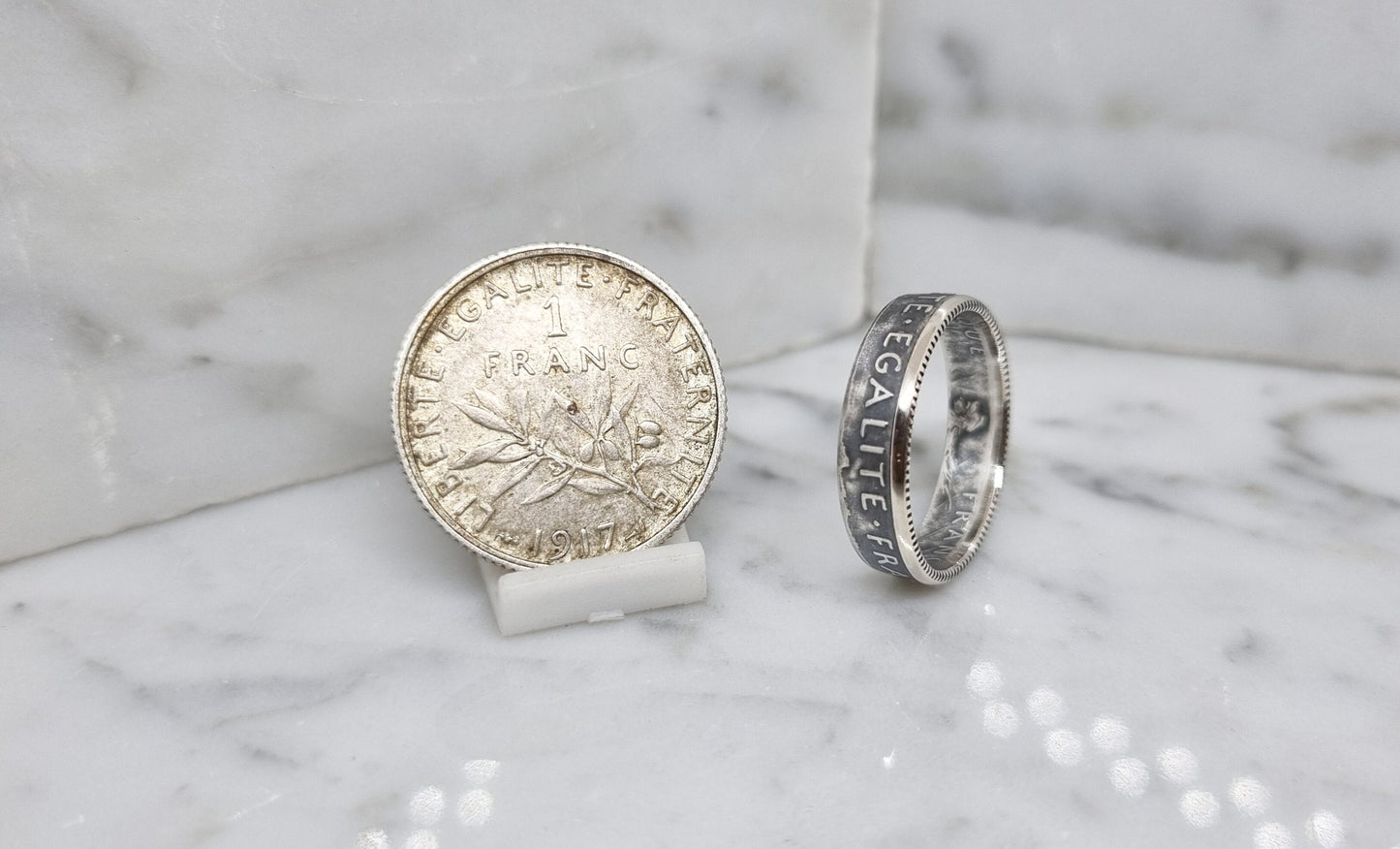 Bague pièce de monnaie 1 Franc Semeuse en argent (coin ring)