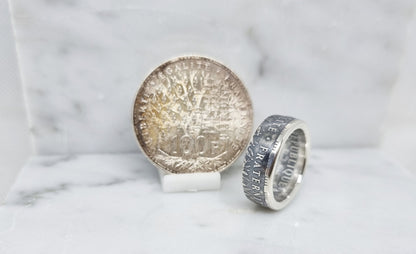 Bague pièce de monnaie 100 Francs "Panthéon" en argent (coin ring)