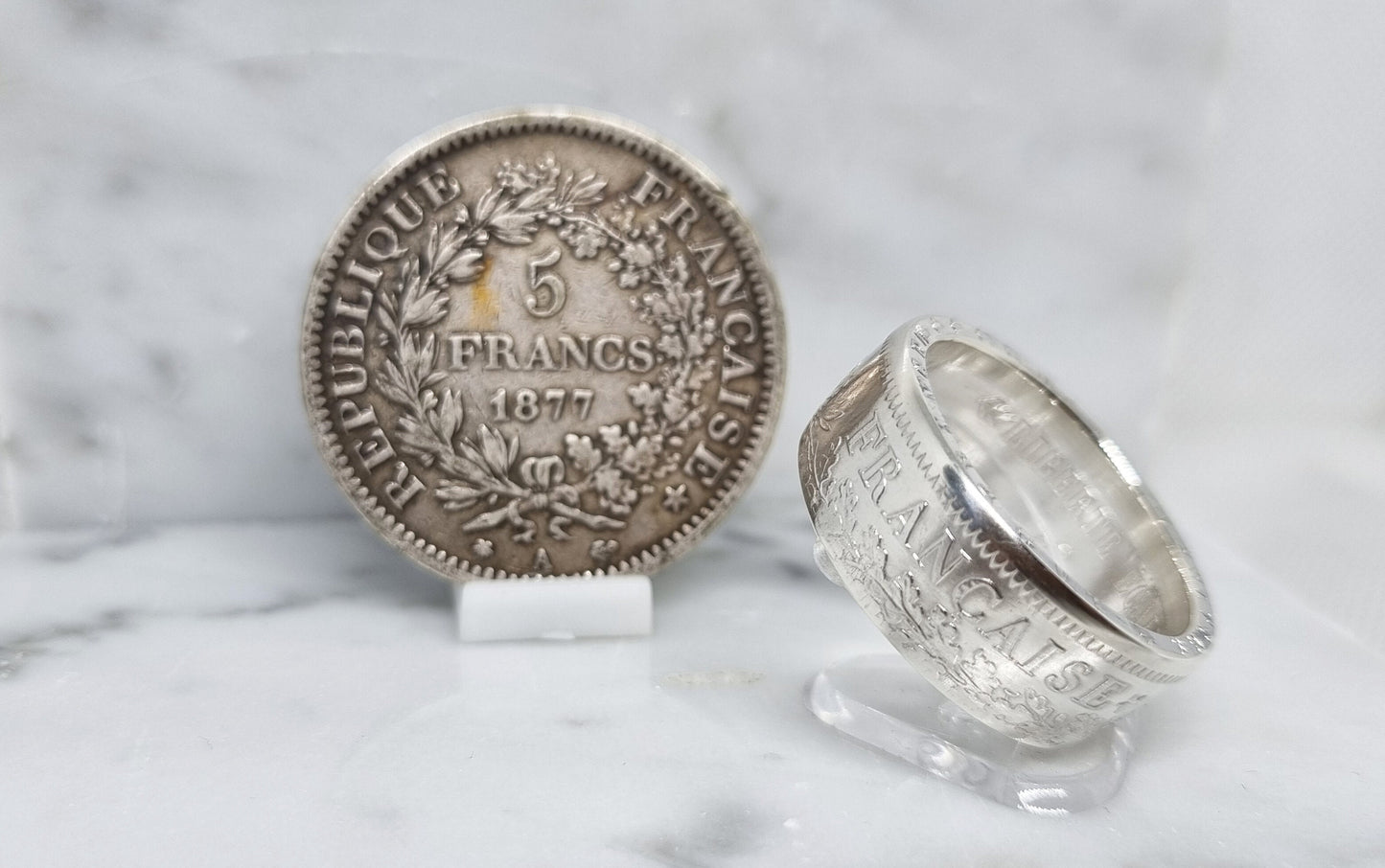 Bague pièce de monnaie 5 Francs Cérès en argent (coin ring)