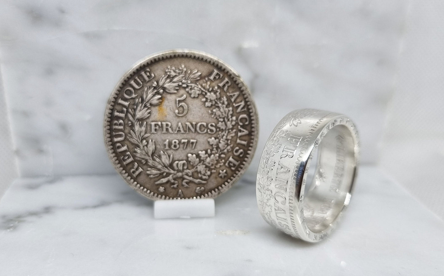 Bague pièce de monnaie 5 Francs Cérès en argent (coin ring)