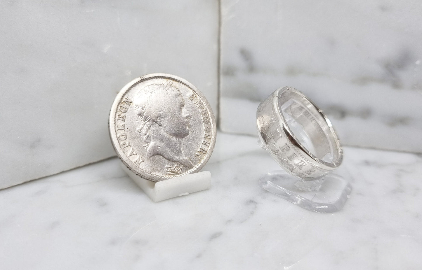 Bague pièce de monnaie 2 Francs Napoléon 1er en argent (coin ring)