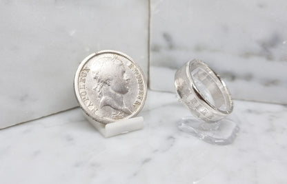 Bague pièce de monnaie 2 Francs Napoléon 1er en argent (coin ring)