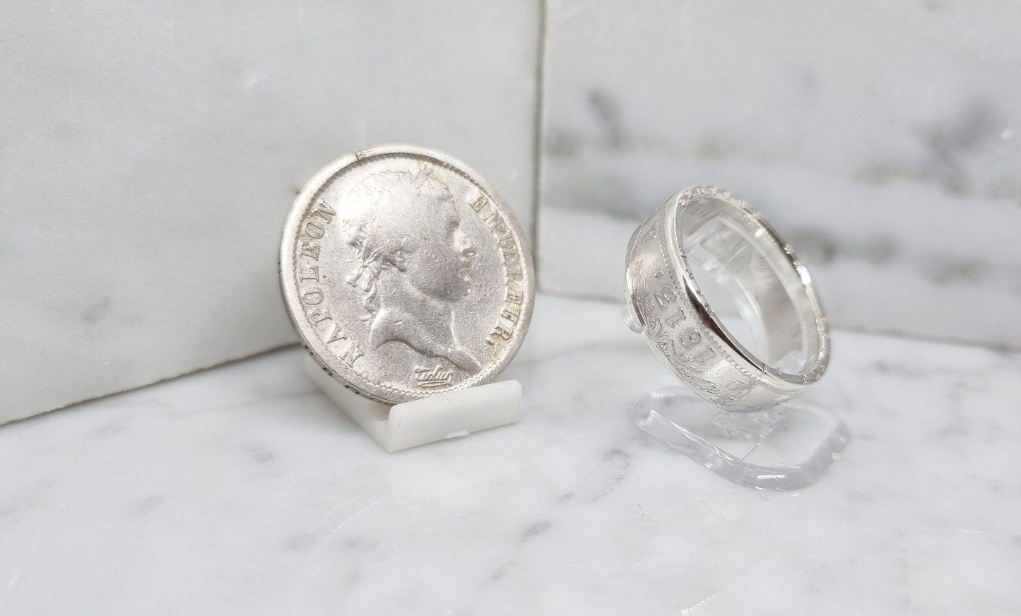 Bague pièce de monnaie 2 Francs Napoléon 1er en argent (coin ring)