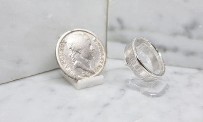 Bague pièce de monnaie 2 Francs Napoléon 1er en argent (coin ring)