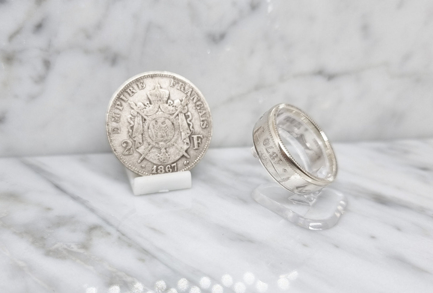 Bague pièce de monnaie 2 Francs Napoléon en argent (coin ring)