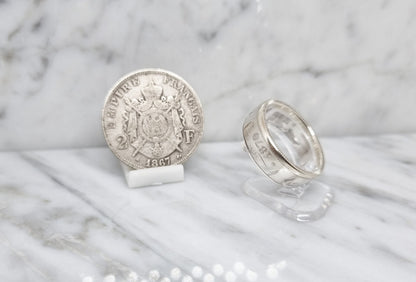 Bague pièce de monnaie 2 Francs Napoléon en argent (coin ring)