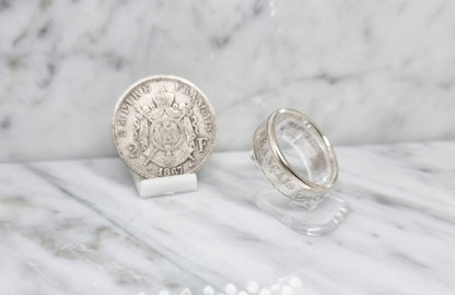 Bague pièce de monnaie 2 Francs Napoléon en argent (coin ring)