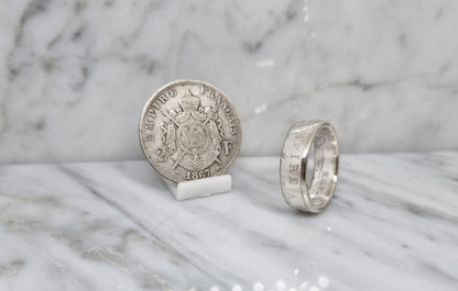 Bague pièce de monnaie 2 Francs Napoléon en argent (coin ring)