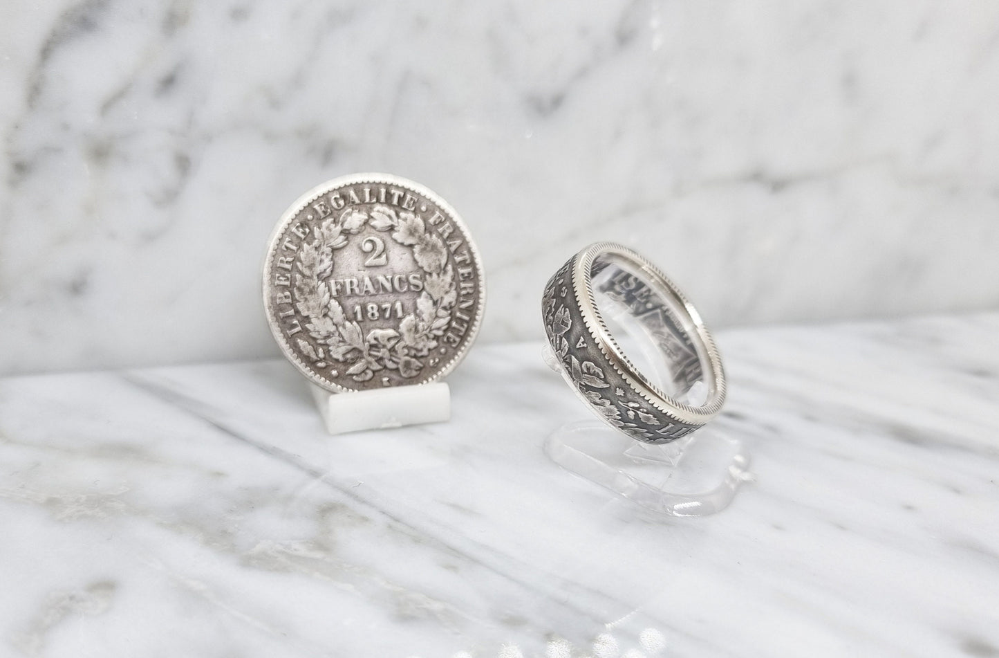 Bague pièce de monnaie 2 Francs Cérès en argent (coin ring)