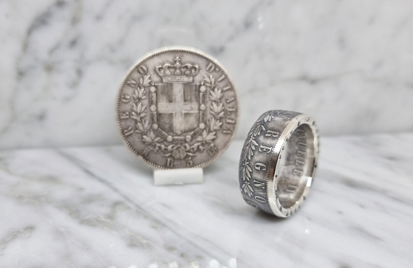 Bague pièce de monnaie 5 Lires d'Italie en argent (coin ring)