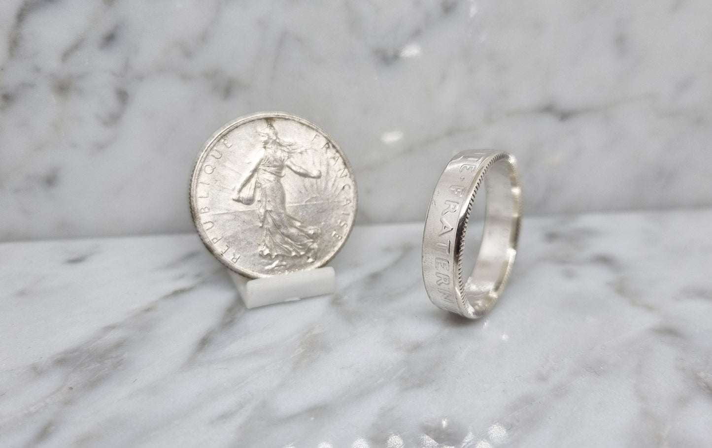 Bague pièce de monnaie 2 Francs Semeuse en argent (coin ring)