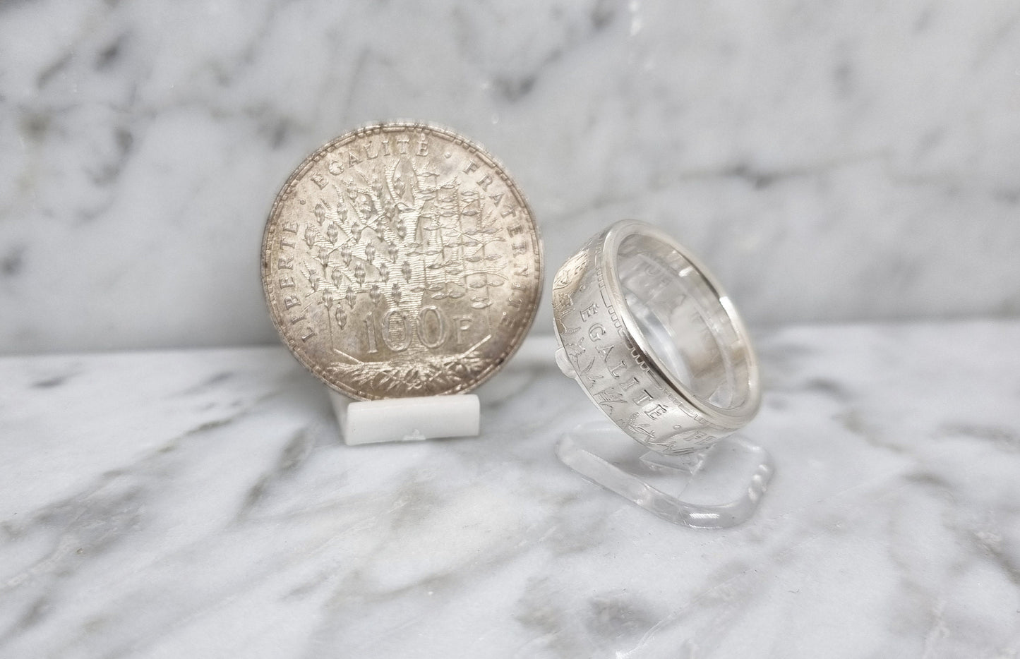 Bague pièce de monnaie 100 Francs "Panthéon" en argent (coin ring)