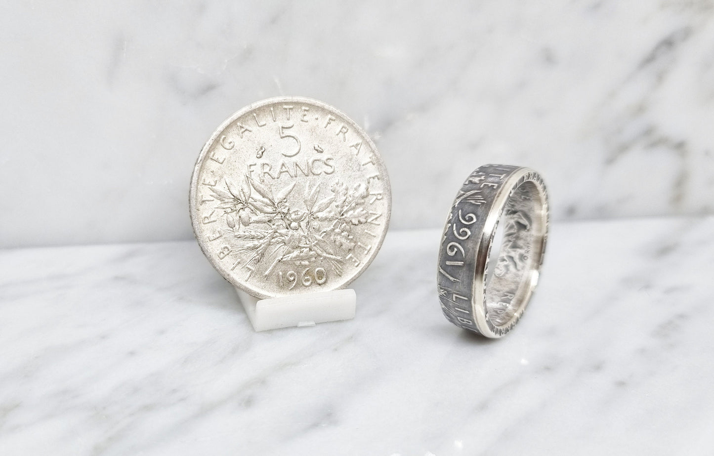 Bague pièce de monnaie 5 Francs Semeuse en argent (coin ring)