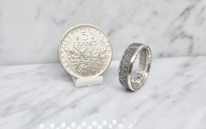 Bague pièce de monnaie 5 Francs Semeuse en argent (coin ring)