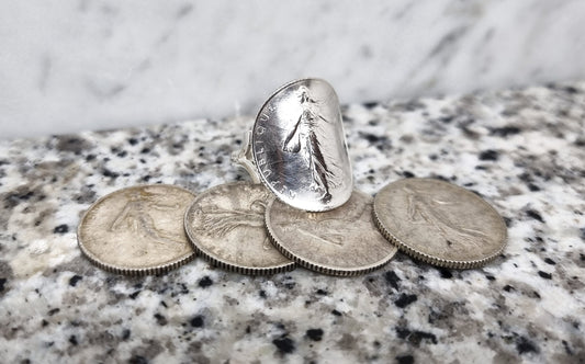 Bague pièce de monnaie 1 Franc Semeuse cintrée en argent