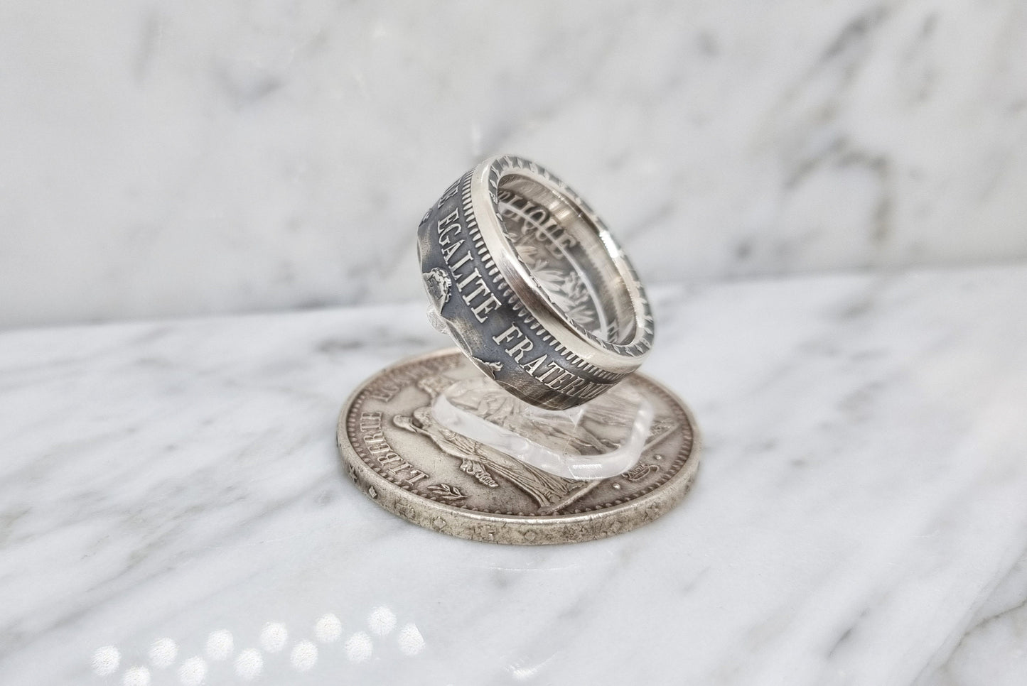 Bague pièce de monnaie 10 Francs Hercule "devise visible" en argent (coin ring)