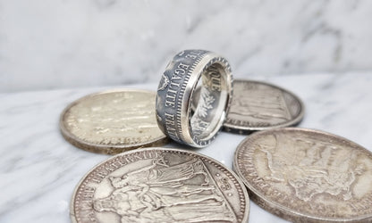 Bague pièce de monnaie 10 Francs Hercule "devise visible" en argent (coin ring)