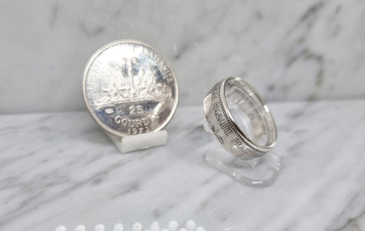 Bague pièce de monnaie 25 Gourdes d'Haiti en argent (coin ring)