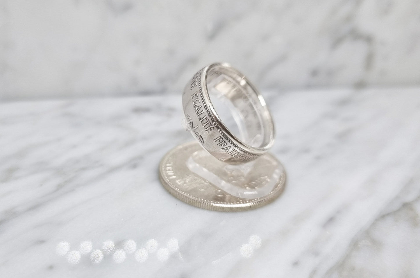 Bague pièce de monnaie 25 Gourdes d'Haiti en argent (coin ring)