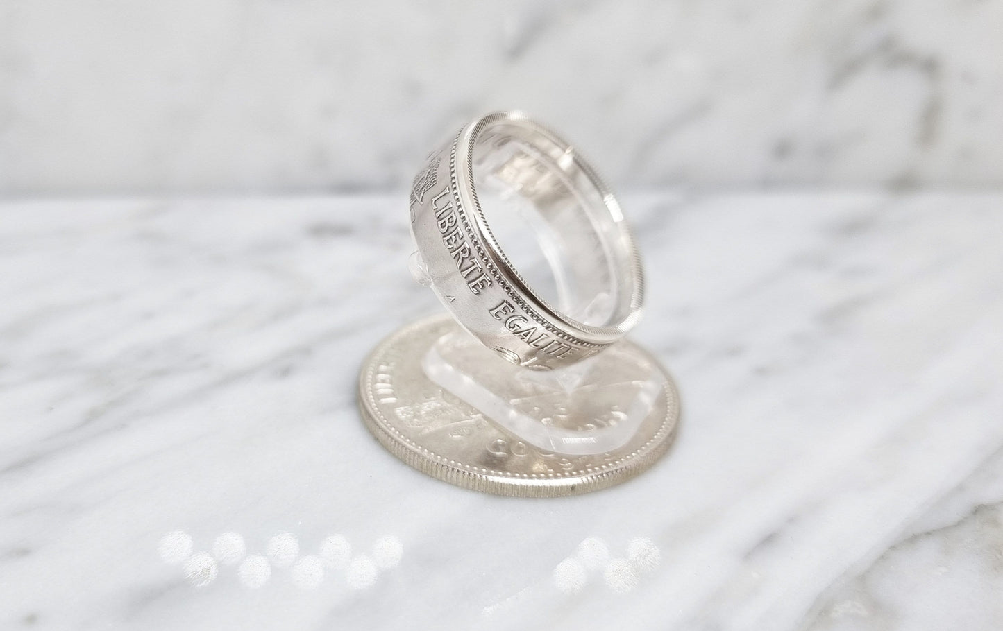Bague pièce de monnaie 25 Gourdes d'Haiti en argent (coin ring)